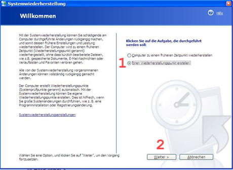Windows Dialog: Wiederherstellungspunkt setzen